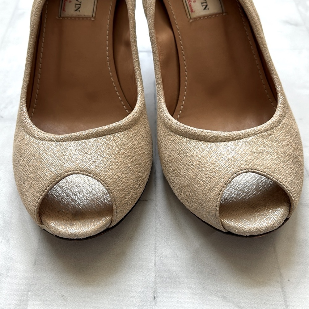 Lanvin Metallic Ballerina Peeptoe Pump in “Pearl”